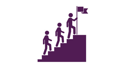 People climbing stairs towards a flag representing success a purple silhouette