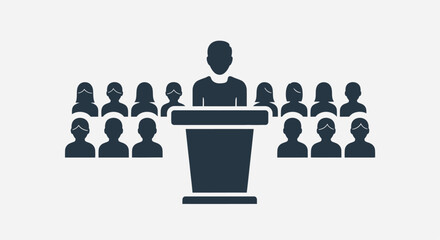Speaker addressing audience members with a dark flat design silhouette