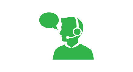 Customer support representative with headset and speech bubble a dark silhouette