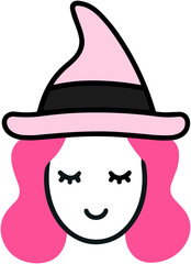 Cute Witch Icon: Pink Magical Character Cartoon