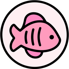 Cute Fish Icon: Pink Seafood Cartoon Illustration