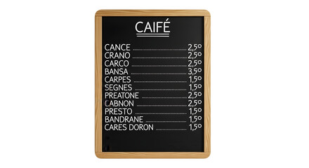Cafe menu blackboard with a wooden frame isolated on white.
