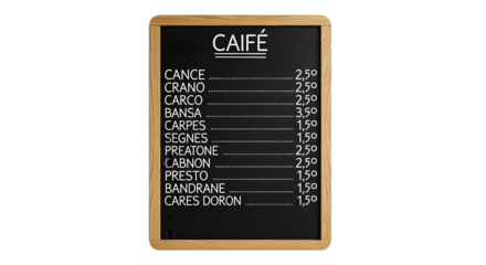 Cafe menu blackboard with a wooden frame isolated on white.