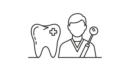 Dental health illustration with a tooth and dentist figure silhouette