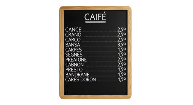 Cafe menu blackboard with a wooden frame isolated on white.