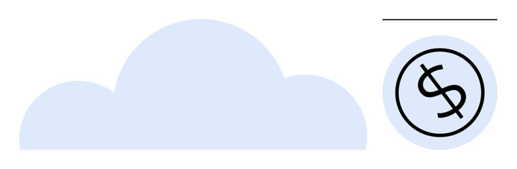 Blue cloud shape next to dollar sign within a circle conveying financial management in cloud computing. Ideal for technology, finance, data storage, online banking, economic planning, virtual