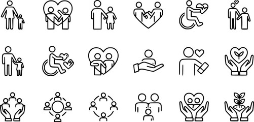 Obraz premium Collection of Icons Representing People and Care 