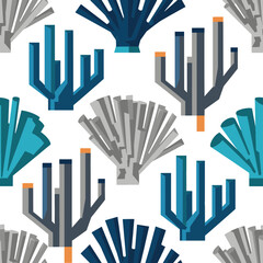 Abstract Coral Reef Seamless Pattern Modern Underwater Nature Design in Blue, Grey, and Teal for Textile and Wallpaper Graphics