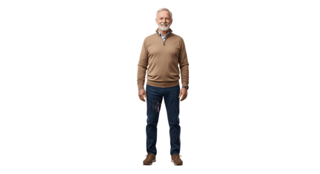 Full body portrait of a confident middleaged man in casual attire.