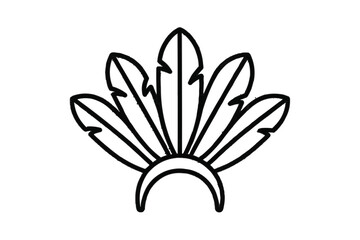 Minimalist Feather Headdress Outline on transparent background