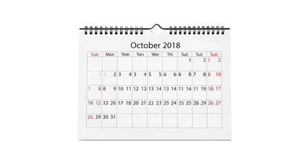 October 2018 Desk Calendar with Spiral Binding.