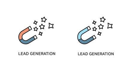 Two horseshoe magnets attracting stars representing lead generation concept