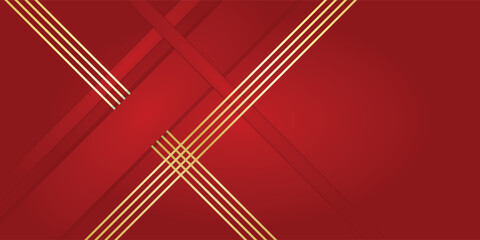 Modern abstract background with a luxurious design featuring intersecting red and gold diagonal lines and stripes.