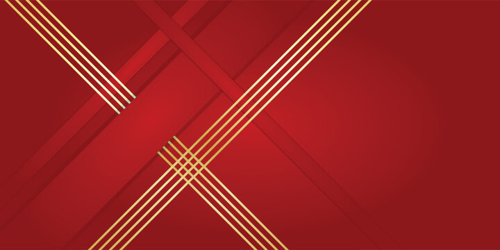 Modern abstract background with a luxurious design featuring intersecting red and gold diagonal lines and stripes.