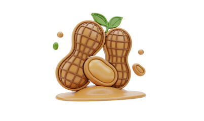 3d icon of peanut butter and peanuts isolated on transparent background