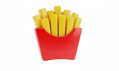 3d icon of french fries in red carton isolated on transparent background