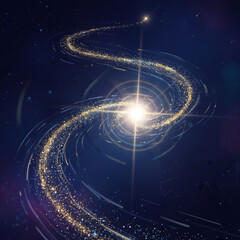 sA dazzling spiral of golden stars winding through the dark cosmos, creating a celestial path