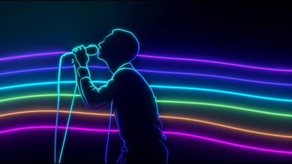 Silhouette of Singer with Neon Lights - Powered by Adobe