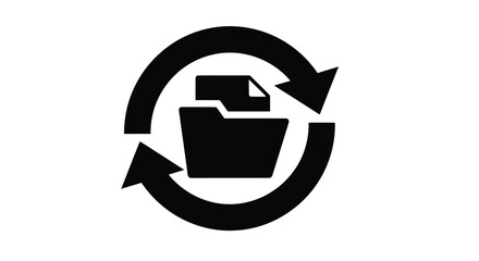 Circular arrows around a folder icon representing file synchronization silhouette