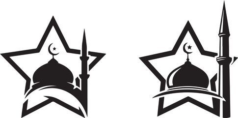 Monochromatic Mosque Silhouette in Star with Minaret Icon Design