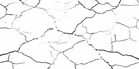 black and white dust and cracked concrete wall Texture pattern design element white background.

