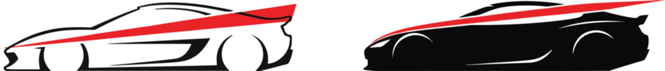 Sleek Sportscar Silhouettes with Diagonal Red Stripe Vector Design