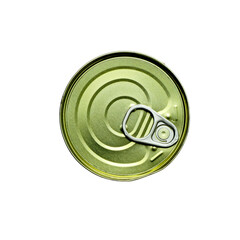 Metal tin can lid with pull tab isolated on a transparent background