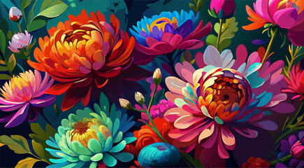 Vibrant Generative AI Oil Painting of Abundant Colorful Flowers