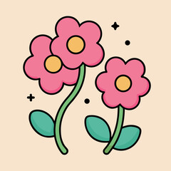 Charming Pink Flower Icon Set for Spring and Valentine's Day