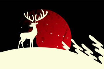 Minimalist Reindeer Silhouette Elegant Christmas Greeting Card Illustration