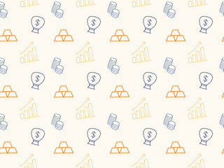 Financial growth concept with doodle icons of money, gold, and successful ideas