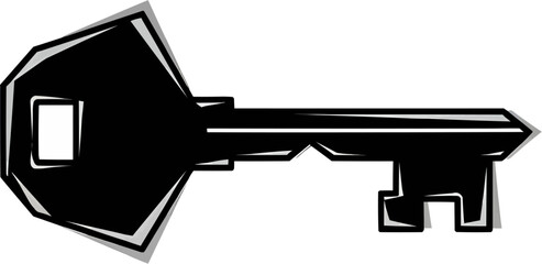 Clean, bold vector silhouette of a house key. Symbolizes security, access, solution, ownership, or real estate. Excellent for app icons, branding, or security related projects.