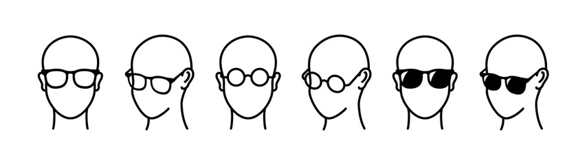 Person with glasses icons. Wellington glasses, round glasses, sunglasses.