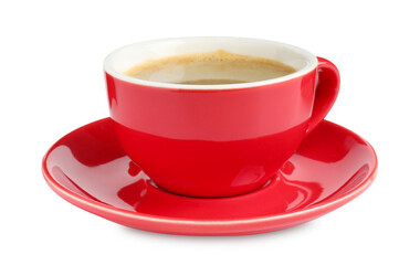 Red cup with coffee isolated on white