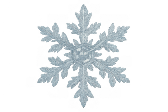 Snowflake ice crystal macro detail on transparent background symbolizing winter wonderland and cold season