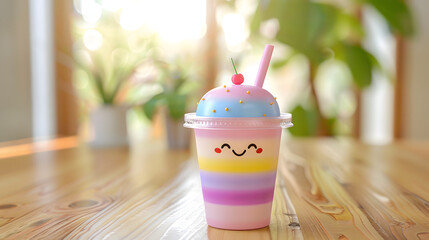 3d cute smoothie cup character colorful fruity