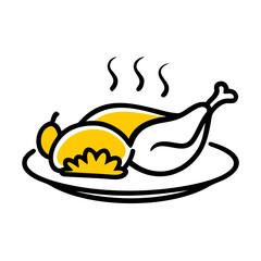 Cartoon illustration of a roasted turkey on a plate