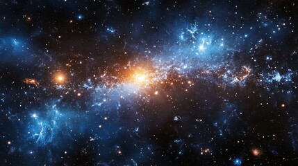 Naklejka premium Cosmic nebulae, swirling galaxy cluster, deep space, vibrant colors