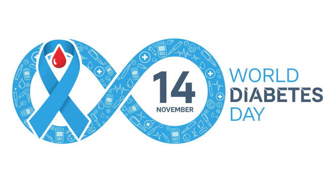 World diabetes day awareness symbol infinity ribbon blue blood drop 14 november healthcare medical health vector - Powered by Adobe