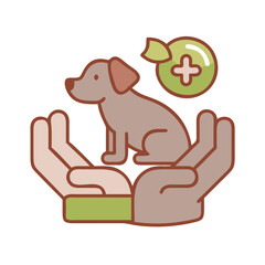 Hands holding a dog with a donation bag
