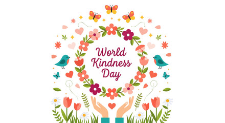Celebrate world kindness day with a beautiful floral wreath and charming birds spreading joy and compassion perfect for heartwarming designs. vector