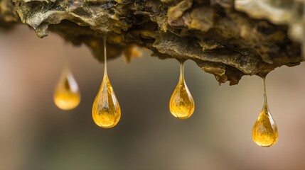 boswellia. Golden resin droplets forming on tree bark in warm sunlight. gardening catalogs, home-decor guides, designed for gardening and botanical catalogs, enhances decor appeal.