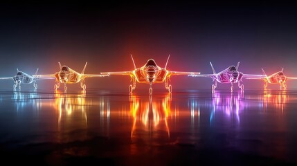 Abstract Neon Jet Fighters Illustration in Colorful Futuristic Environment
