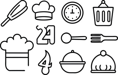 Set of 24 outline food and cooking icons vector scalable illustration for eps
