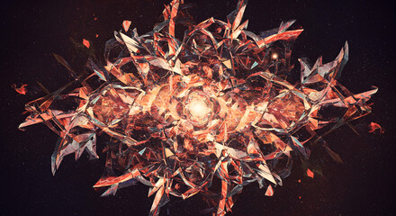 Abstract fractal explosion of light and energy in a dark space.