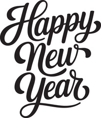 Elegant brush script happy new year text design for festive celebrations and greetings isolated on transparent background © Miraz10