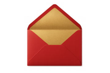 Red envelope with golden interior standing open, signifying giving lucky money, prosperity, and good fortune for chinese new year