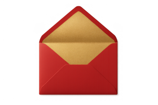 Red envelope with golden interior standing open, signifying giving lucky money, prosperity, and good fortune for chinese new year