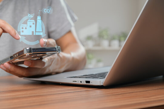 Sustainable Technology Concept with Carbon Dioxide on Digital Screen