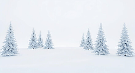 Fototapeta premium Winter landscape with snow covered fir trees isolated on white background